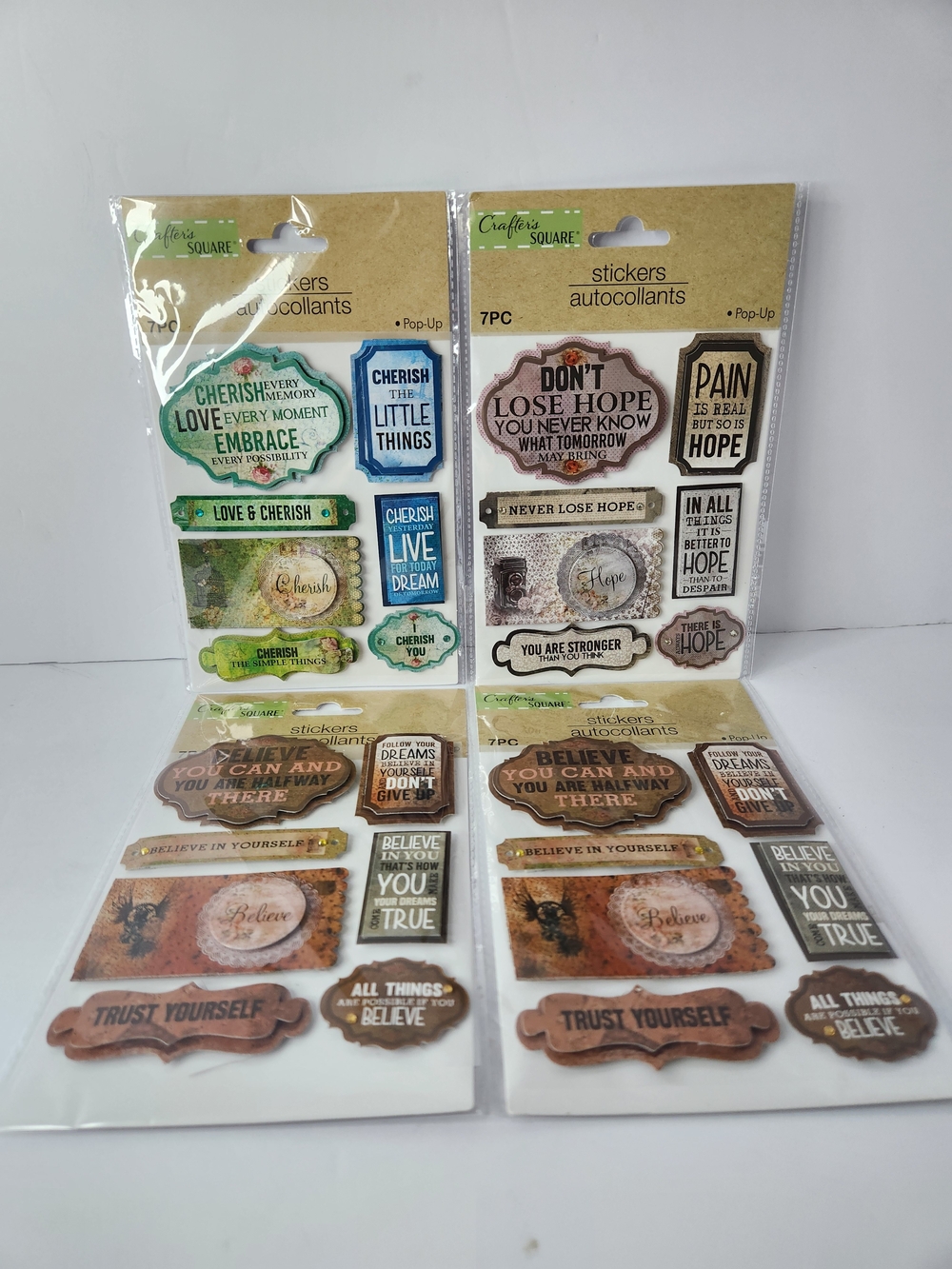 Cherish, Hope, Dream, Believe Motivational Stickers - 4 Packs, 28 Stickers Total